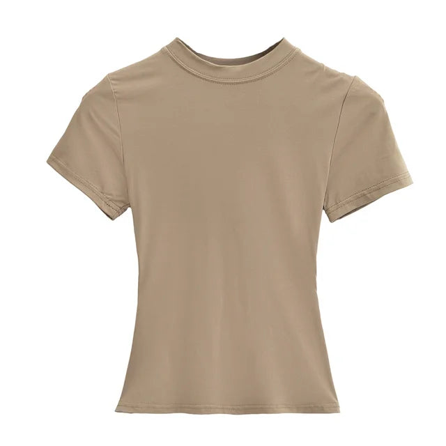 New High Quality Casual T shirt Slim Short Sleeves Fashion Trend Solid Women Clothing Tops