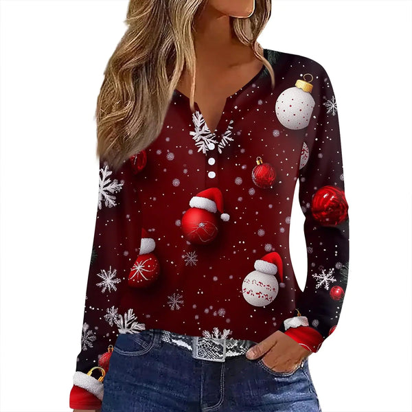 Shirts for Women 2024 Trendy Plus Size Print Loose Fit Tunic Tops to Wear with Leggings Ladies Fall Fashion Long Sleeve Blouse Dressy Casual Holiday Outfits (E VermilionXX-Large)