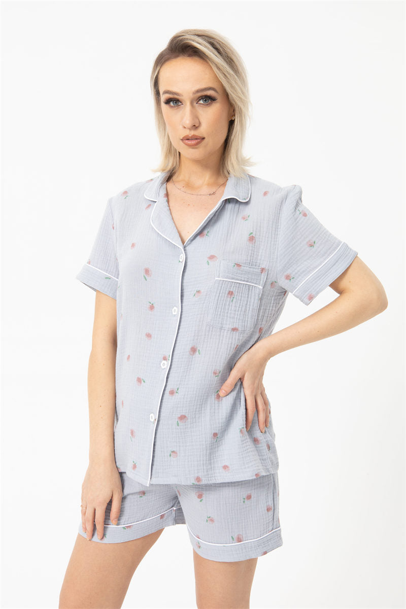 Pure Cotton Gauze Pajamas Ladies Short-sleeved Thin Home Wear