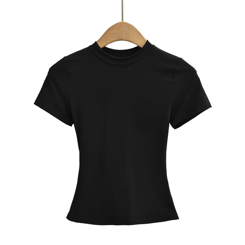 New High Quality Casual T shirt Slim Short Sleeves Fashion Trend Solid Women Clothing Tops