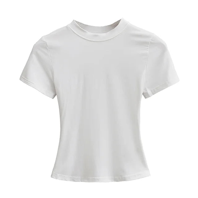 New High Quality Casual T shirt Slim Short Sleeves Fashion Trend Solid Women Clothing Tops