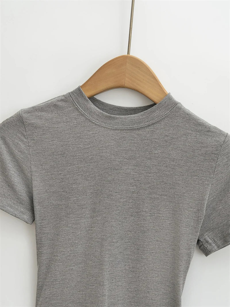 New High Quality Casual T shirt Slim Short Sleeves Fashion Trend Solid Women Clothing Tops