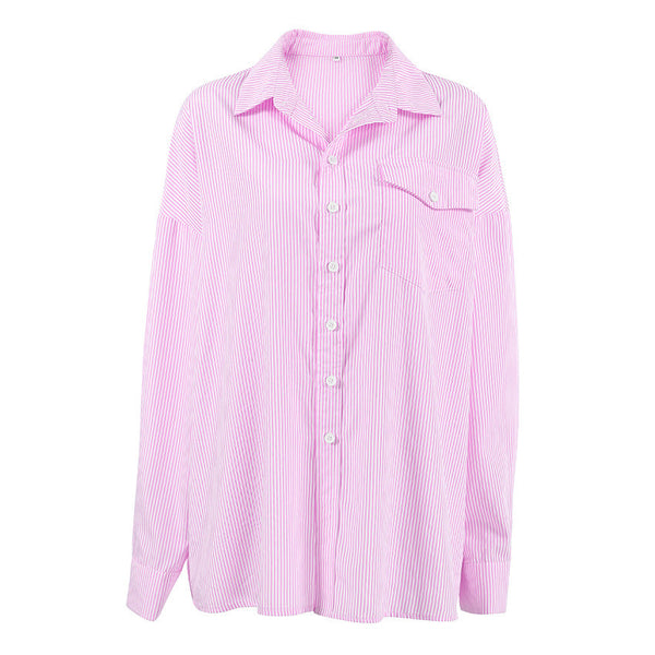 European and American style fashion versatile striped pink casual shirt top for women