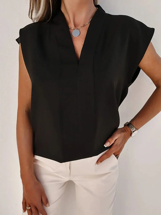 V-Neck Cap Sleeve Blouse eprolo
