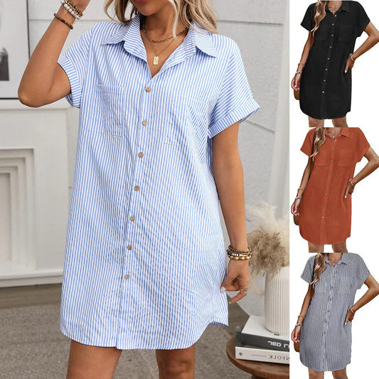 Short sleeved striped dress mid length shirt for women eprolo