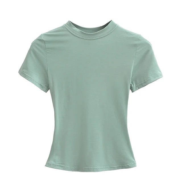 New High Quality Casual T shirt Slim Short Sleeves Fashion Trend Solid Women Clothing Tops