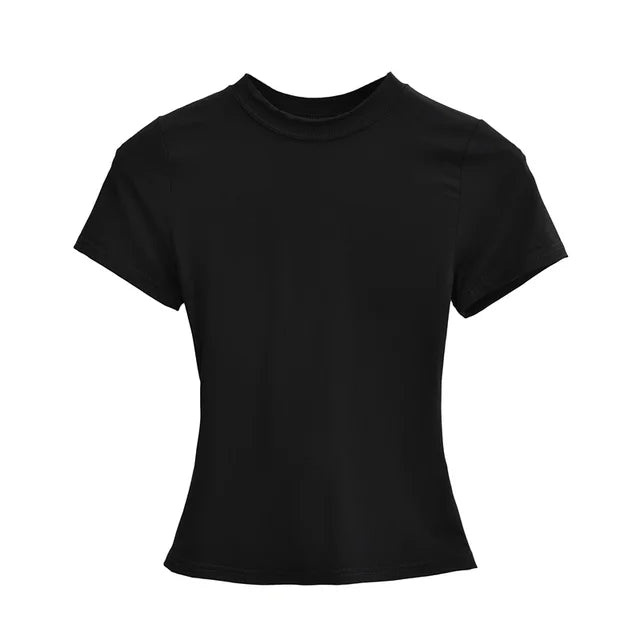 New High Quality Casual T shirt Slim Short Sleeves Fashion Trend Solid Women Clothing Tops