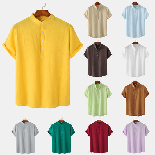 Summer Mens Cotton Casual Short Sleeved Shirt Beach T Shirt