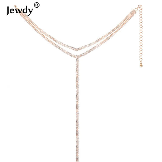Rhinestone Double Choker Necklaces Lariat Chain Pendant 90s Collier Women Chocker Statement Maxi Collar Wedding Jewellery eprolo