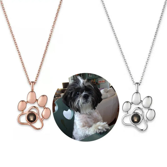 Custom Pet Photo Pendant Necklaces Footprints Cat Dog Paw 100 Languages I Love You Necklace Projection Memory Jewelry