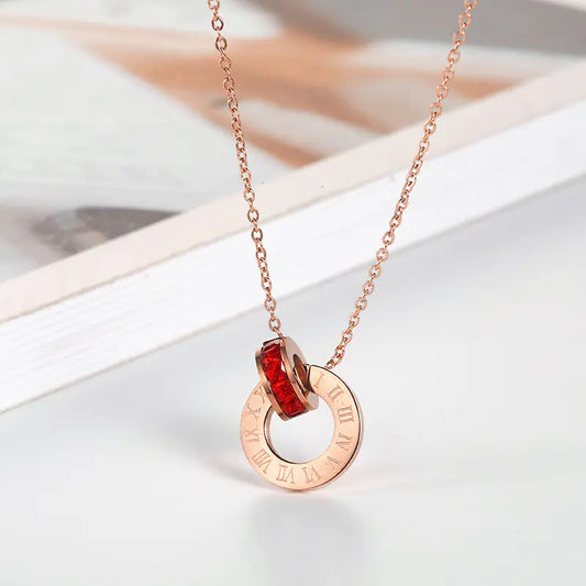 18K Rose Gold Titanium Steel Diamond Ring Necklace