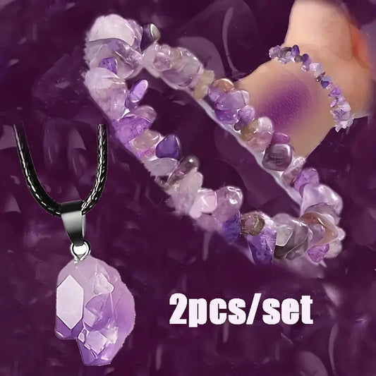 Natural Stone Amethyst Crystal Bud Irregular Rough Stone Necklace