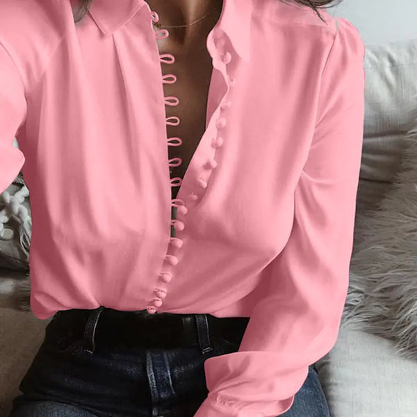 Fashion Casual Solid Colour ladies office Tops Fashion Buttons Long sleeve Blouse Chiffon