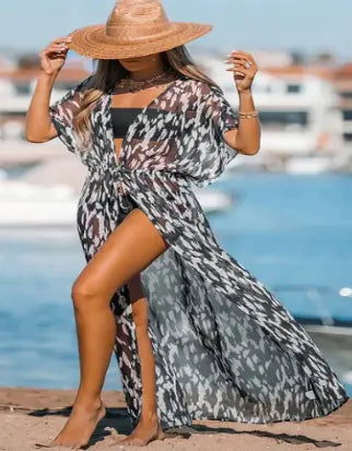 WOLFF Leopard Print Maxi Kimono Bikini Cover Up (One Piece)