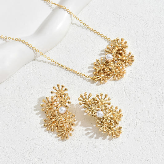 Fashion SUNFLOWER Design Women Necklace Ear Ring Set