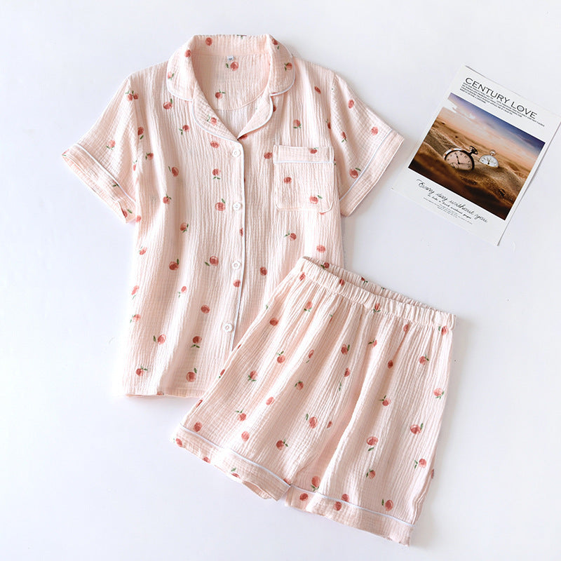 Pure Cotton Gauze Pajamas Ladies Short-sleeved Thin Home Wear