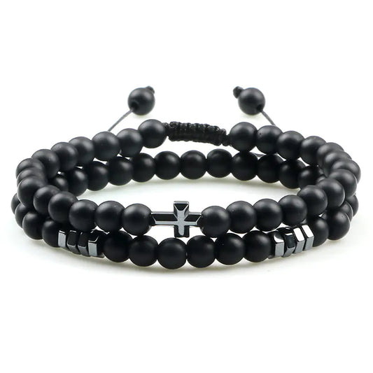 Tiger Eye Stone Beaded Bracelet with Cross Pendant