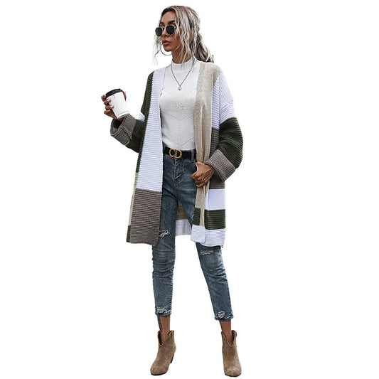 New Women's Knitted Cardigans in Color Matching Style