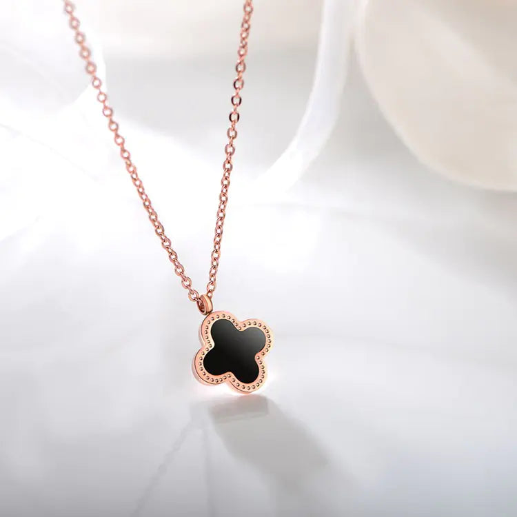 18K  Rose Gold Lucky Double-Sided Clover Necklace