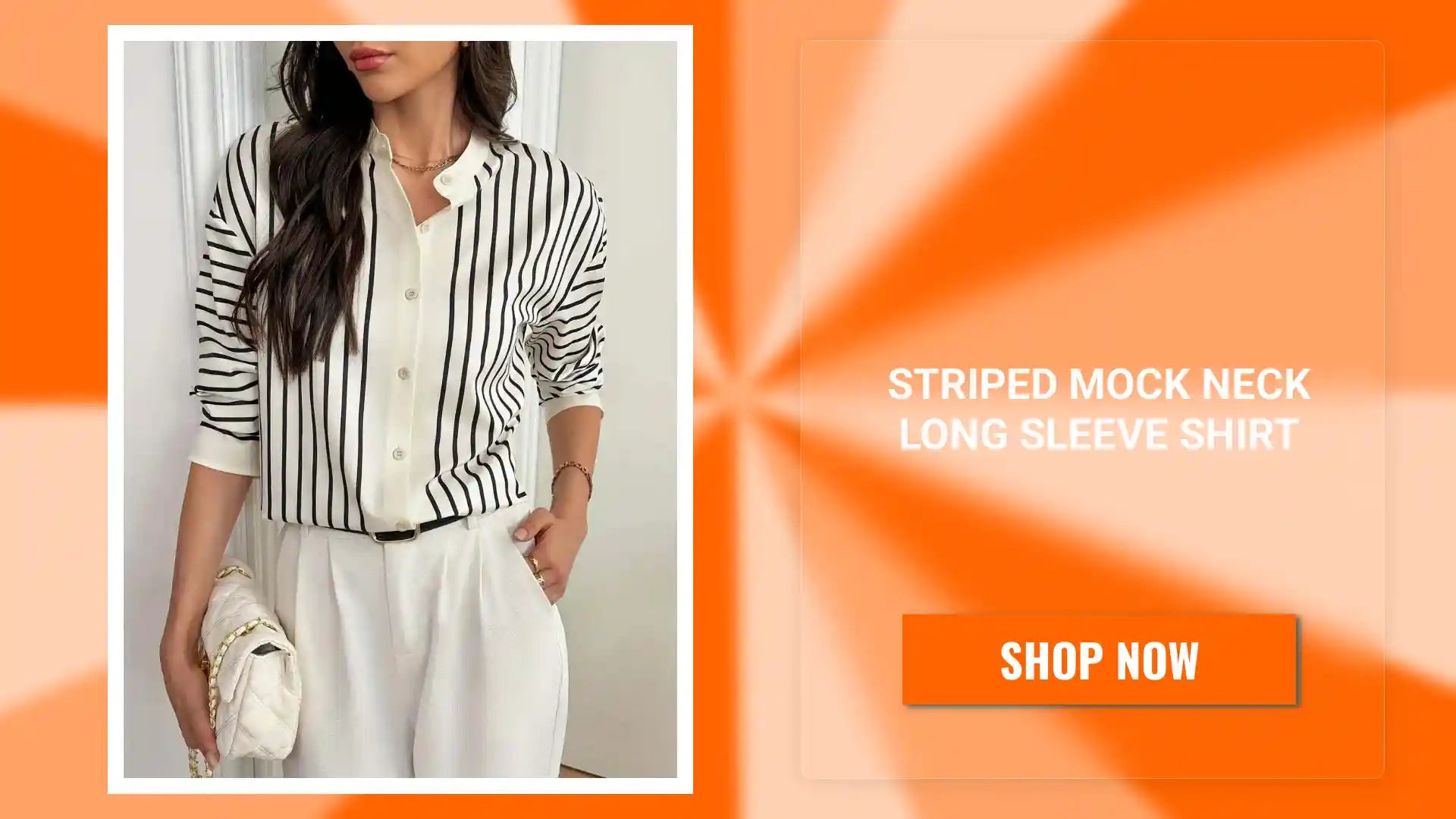 Striped Mock Neck Long Sleeve Shirt by@Outfy