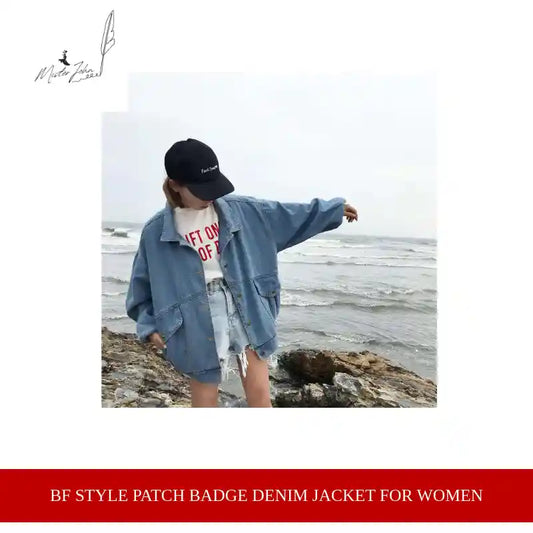 BF Style Patch Badge Denim Jacket for Women by@Outfy