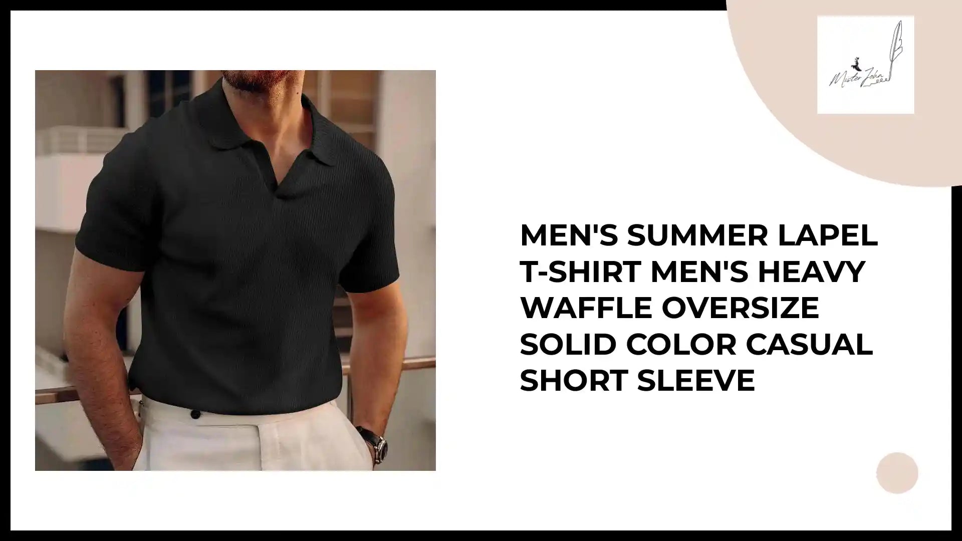 Men&#039;s summer lapel t-shirt men&#039;s heavy waffle oversize solid color casual short sleeve by@Outfy