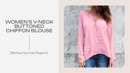 Women&#039;s V-Neck Buttoned Chiffon Blouse by@Outfy