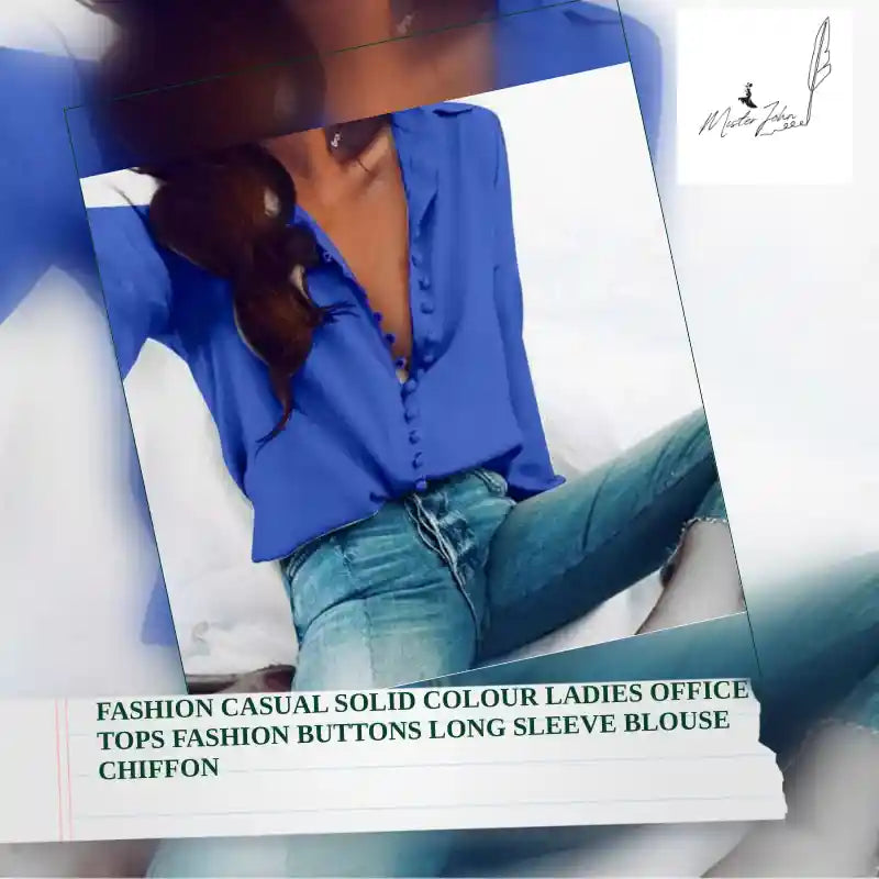 Fashion Casual Solid Colour ladies office Tops Fashion Buttons Long sleeve Blouse Chiffon by@Outfy