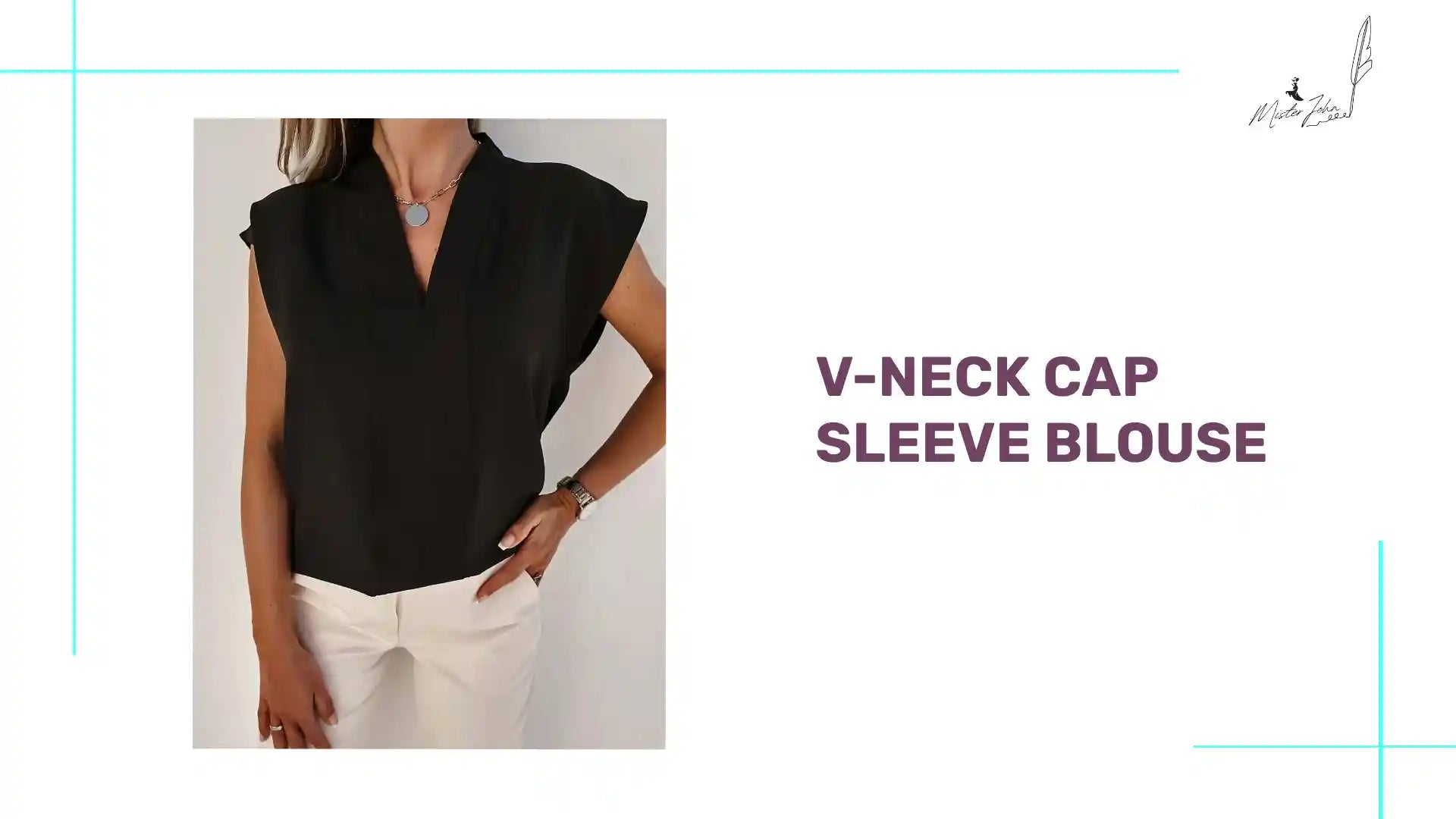 V-Neck Cap Sleeve Blouse by@Outfy