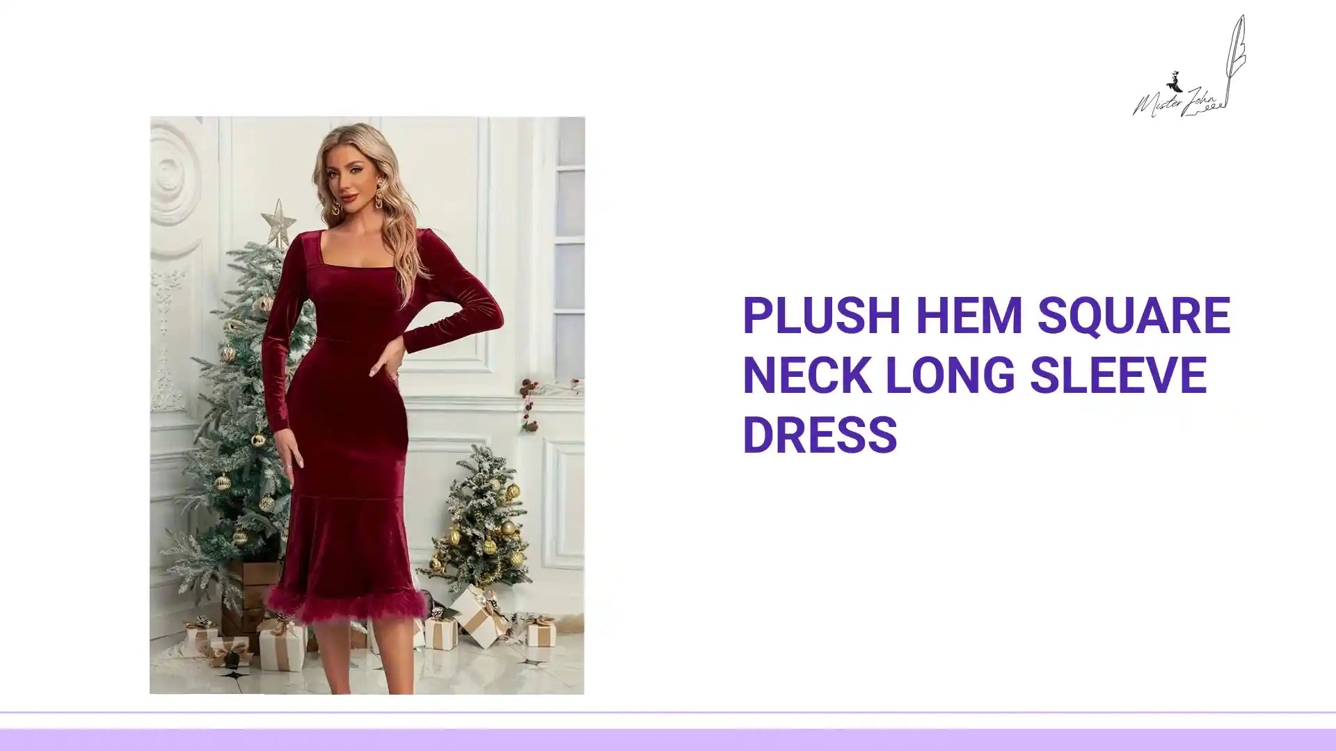 Plush Hem Square Neck Long Sleeve Dress by@Outfy