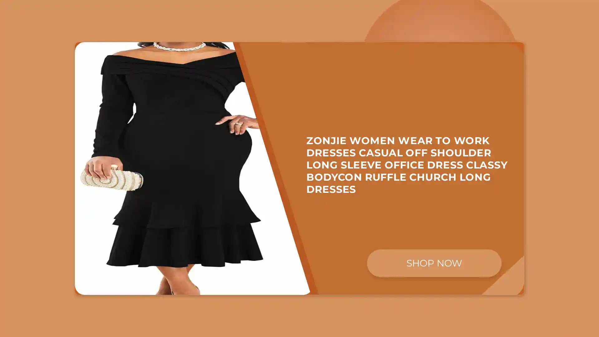 ZonJie Women Wear to Work Dresses Casual Off Shoulder Long Sleeve Office Dress Classy Bodycon Ruffle Church Long Dresses by@Outfy