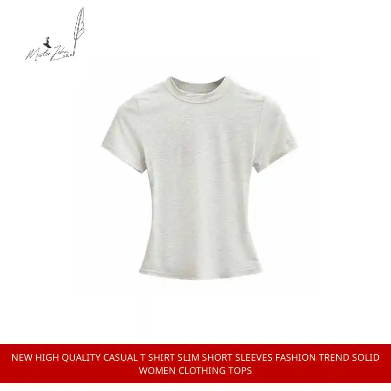 New High Quality Casual T shirt Slim Short Sleeves Fashion Trend Solid Women Clothing Tops by@Outfy